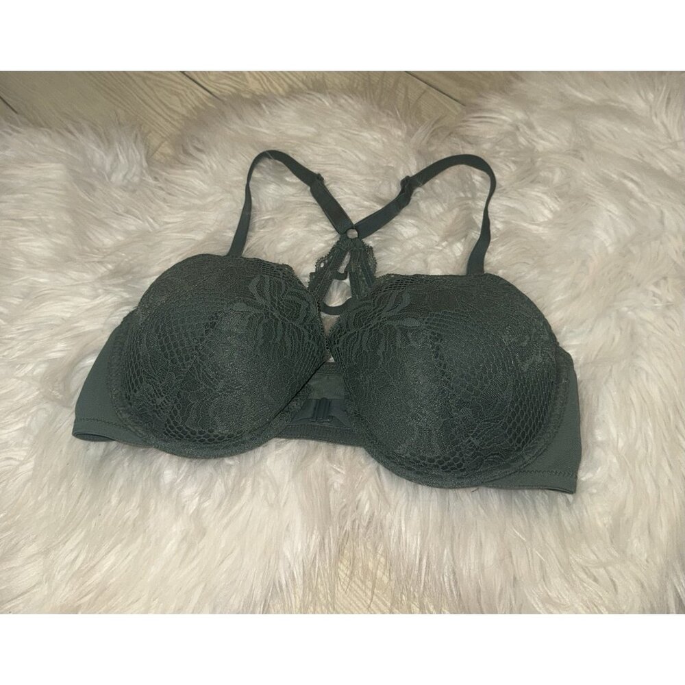 Auden Lightly Lined Demi Coverage Racerback Bra Front Close UW Womens 34D Green